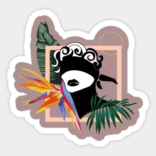 Abstract Woman with Tropical Flowers Sticker